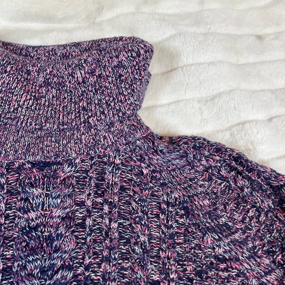 Gap Women’s M Pink Purple Space Dye Chunky Knit Cowl Turtleneck Fall Sweater